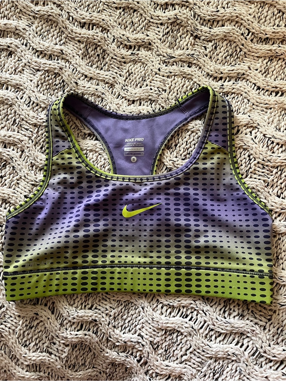 Nike Purple and Lime Green Gradient Dot Racerback Sports Bra NWOT